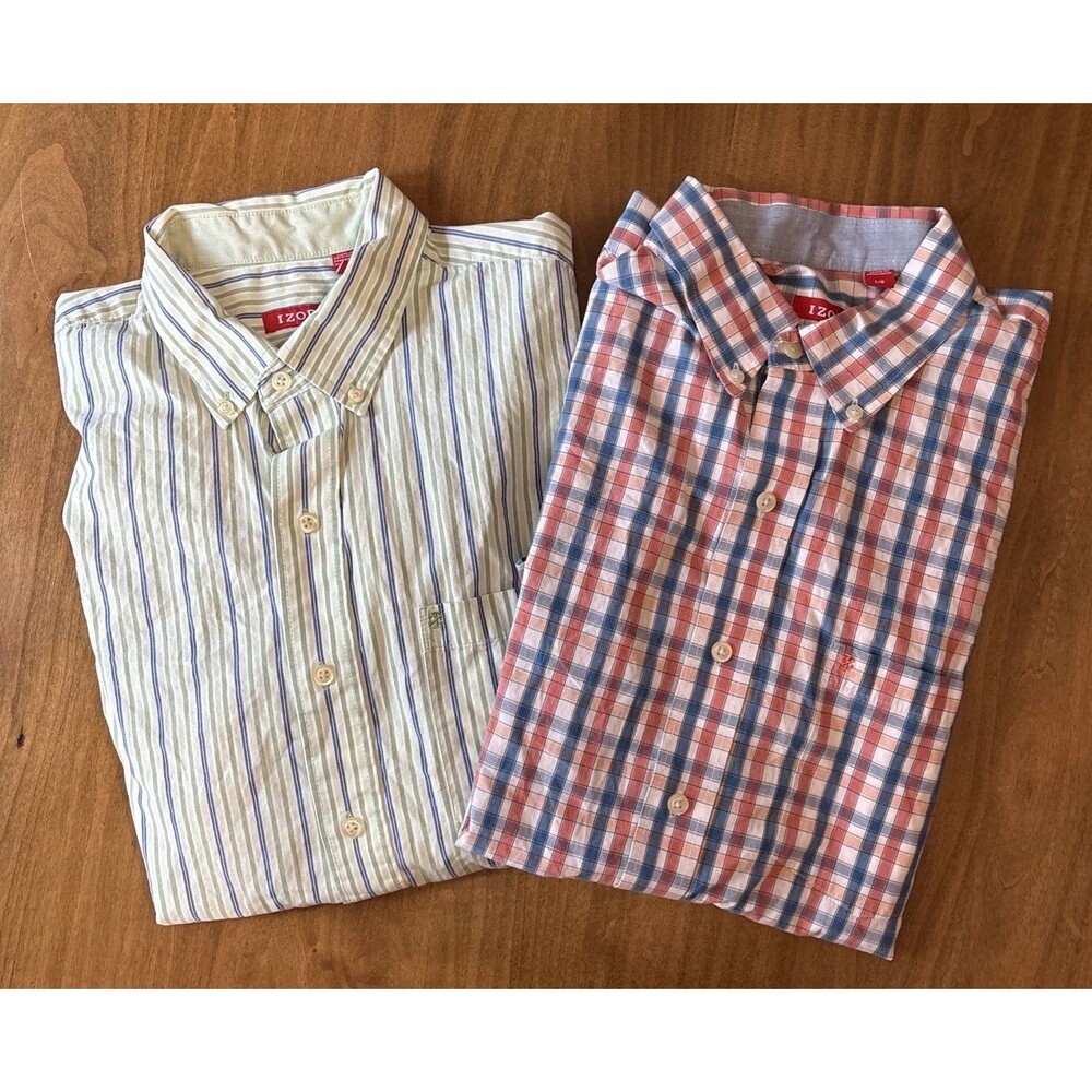 IZOD Set Of 2  Stripped & Plaid Button Down Shirt L Multicolor
